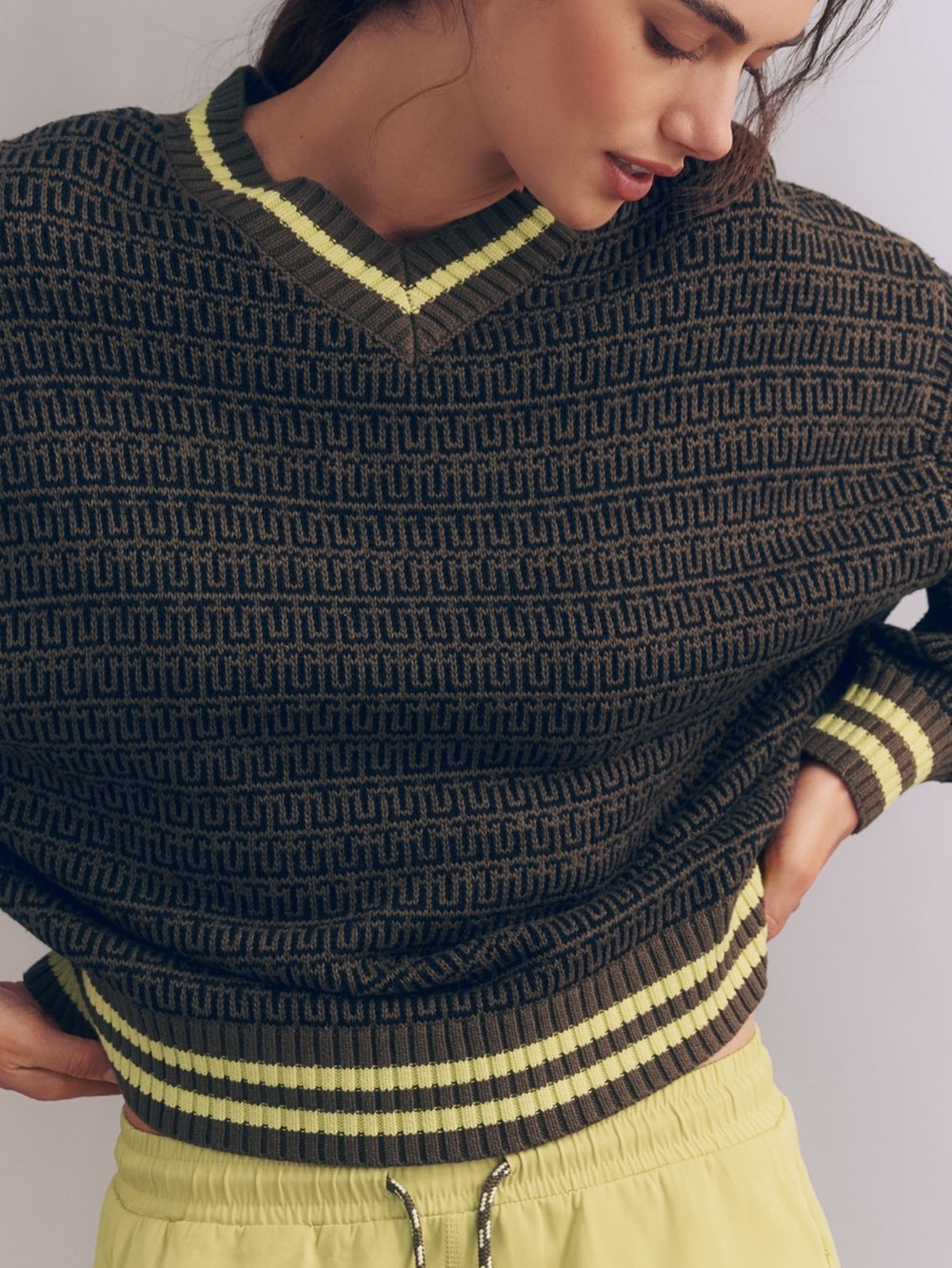 The Upside Knit Crew Neck Pullover Castilla Clementine New Small Green Abstract
